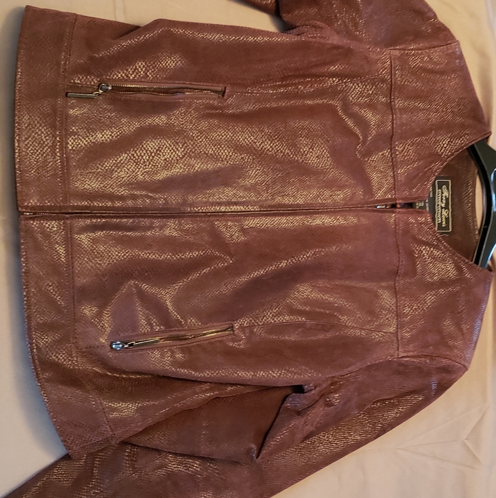 Brown Suede Snakeskin Embossed Moto Jacket Medium